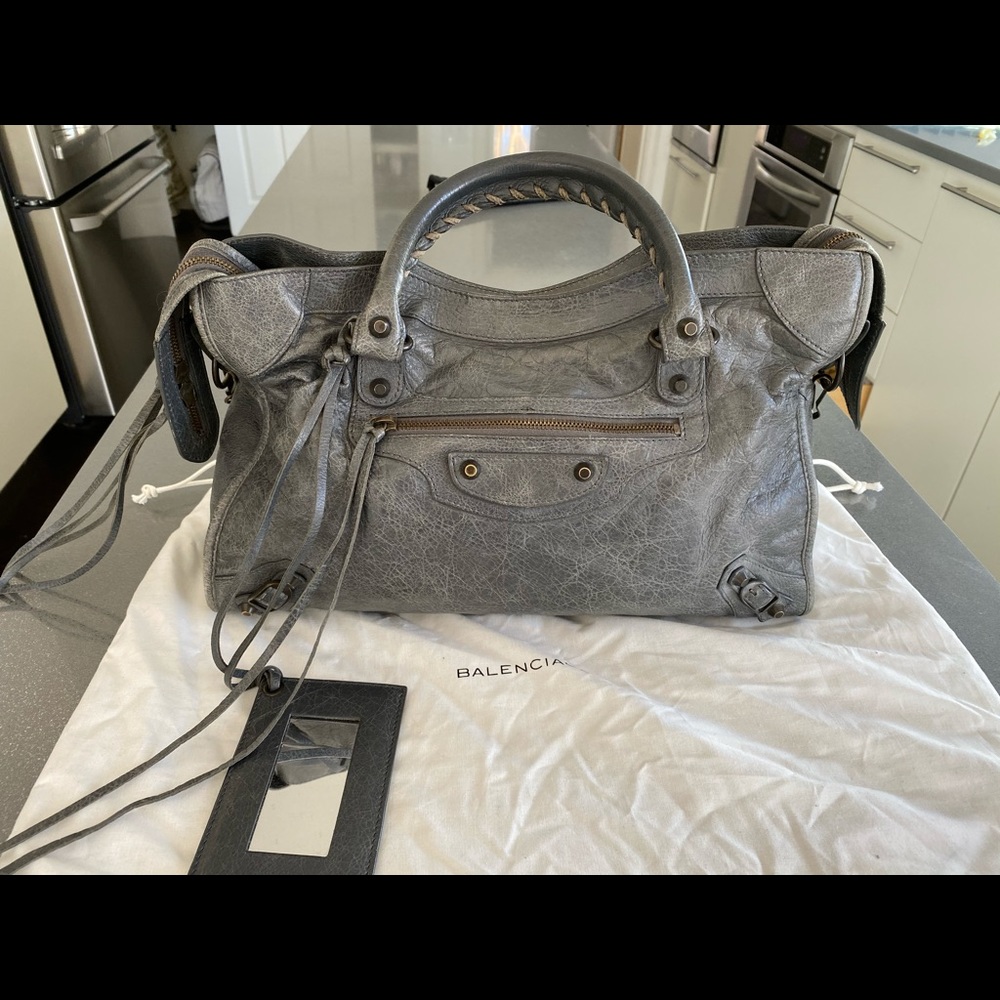 Balenciaga City Moto Bag Medium Grey/silver
